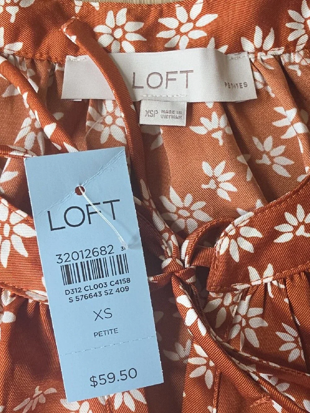 LOFT Rust Orange Floral Puff-Sleeve Blouse